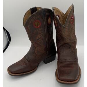 Ariat Brown Leather Boots with Red Embroidery Children’s Size 1